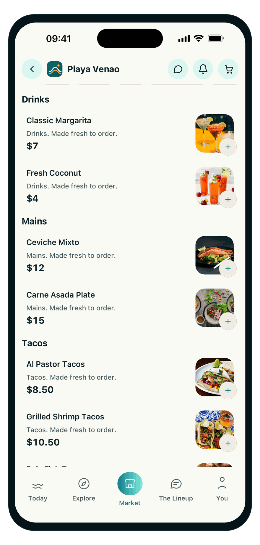 Ordering local food from a beach kitchen in the town app