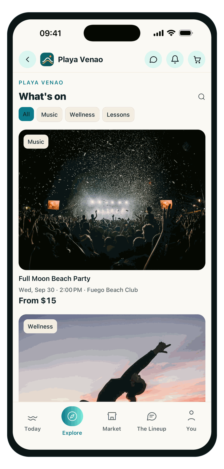 Town events and community feed in the app