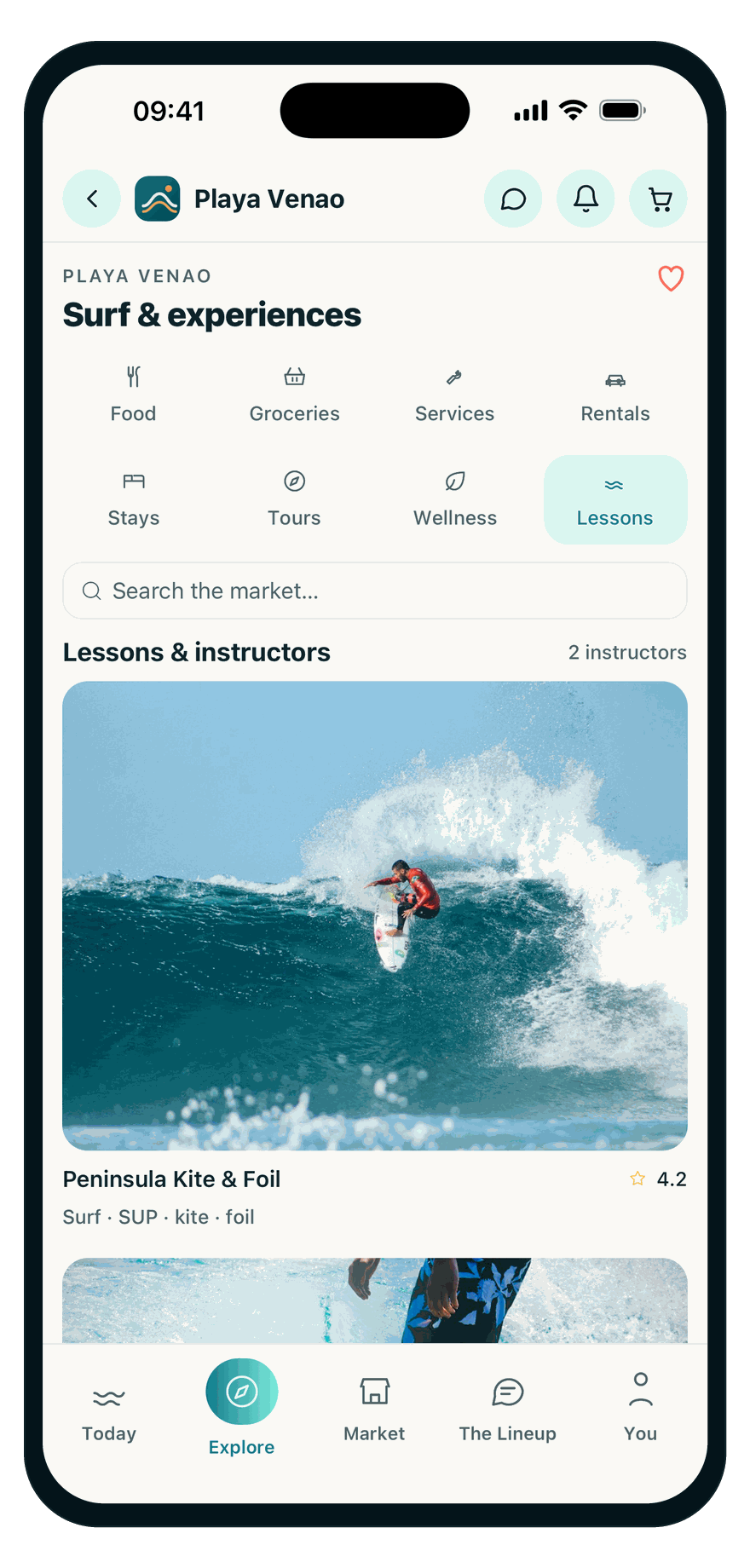 Booking a surf lesson and a place to stay in the town app